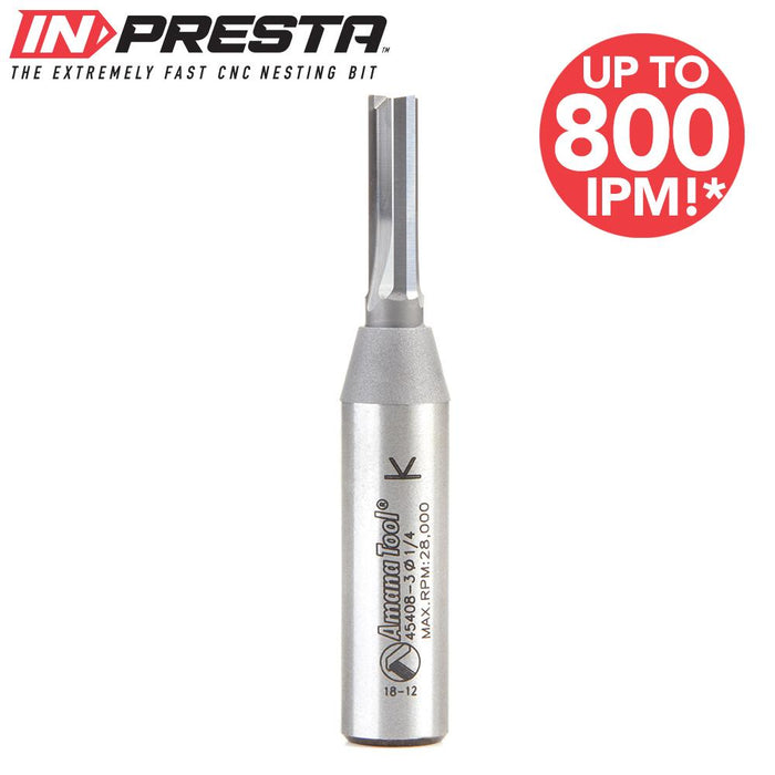 45408-3 CNC In-Presta™ 3 Flute Solid Carbide Cutting Edge Straight Plunge High Production 1/4 Dia x 3/4 x 1/2 Inch Shank