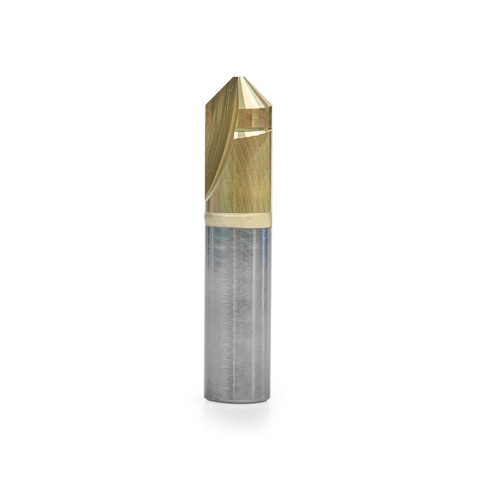 45747 Carbide V-Groove 90 Deg. Folding for Composite Material Panels Like TCM, CCM, ACM. 0.090 Inch Tip Width x 13/64 x 1/2 Dia. x 1/2 Inch Shank ZrN Coated Router Bit