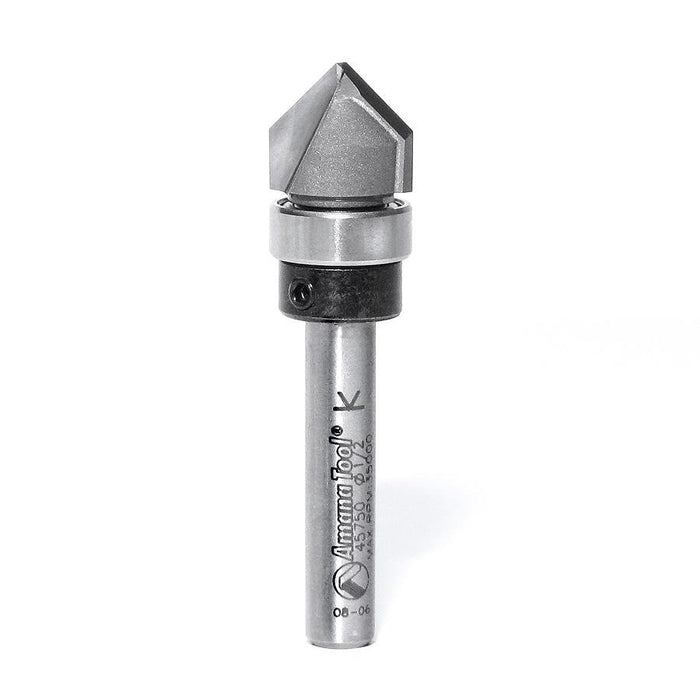 Amana Tool 45750 Carbide Tipped V-Groove 90 Deg x 1/2 Dia x 1/2 x 1/4 Inch Shank with Upper BB