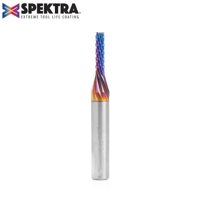 46008-K Solid Carbide CNC Spektra™ Extreme Tool Life Coated Spiral Carbon Graphite & Carbon Fiber Panel Cutting 1/8 Dia x 1/2 x 1/4 Shank x 2 Inch Long Down-Cut Router Bit