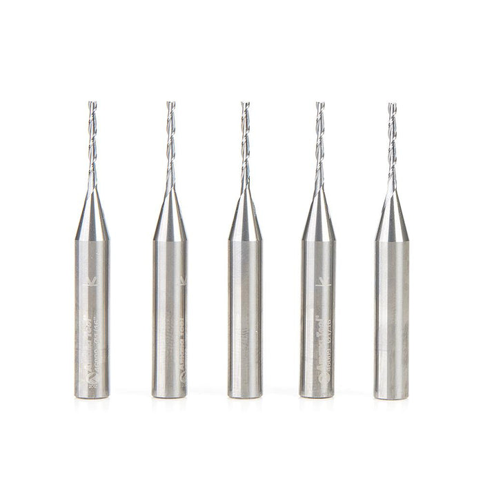 46009-5 5-Pack Solid Carbide Spiral Plunge 1/16 Dia x 1/2 x 1/4 Shank x 2 Inch Long Up-Cut