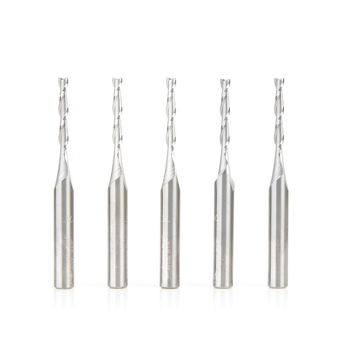 46125-5 5 Pack Solid Carbide Spiral Plunge 1/8 Dia x 13/16  x 1/4 Shank  x 2-1/2 Inch Long Up-Cut Router Bit