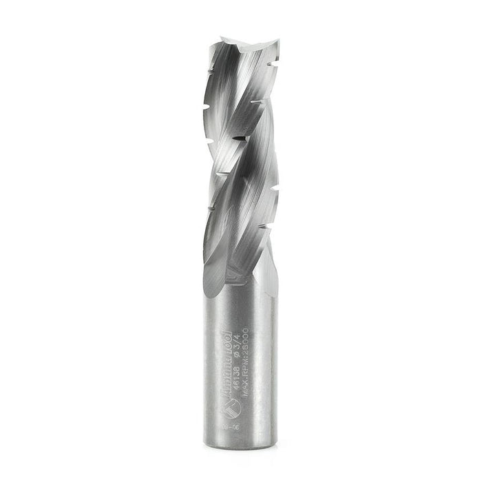 46138 CNC Solid Carbide Spiral Flute Roughing/Finishing with Chipbreaker 3/4 Dia x 2-1/4 x 3/4 Shank Up-Cut Router Bit