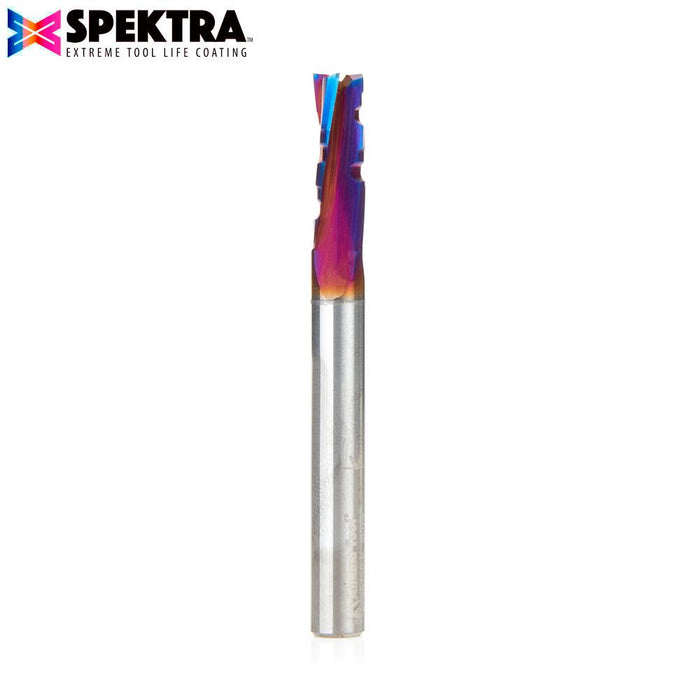 46150-K Solid Carbide CNC Spektra™ Extreme Tool Life Coated Spiral Phenolic, Resin and Composite with Chipbreaker 1/4 Dia x 3/4 x 1/4 Shank x 2-1/2 Inch Long Slow Helix Up-Cut Router Bit