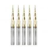 46280-5, 5-Pack CNC 2D and 3D Carving 6.2 Deg Tapered Angle Ball Tip x 1/32 Dia x 1/64 Radius x 1 x 1/4 Shank x 3 Inch Long x 3 Flute Solid Carbide Up-Cut Spiral ZrN Coated