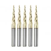 46282-5, 5-Pack CNC 2D and 3D Carving 5.4 Deg Tapered Angle Ball Tip 1/16 Dia x 1/32 Radius x 1 x 1/4 Shank x 3 Inch Long x 4 Flute Solid Carbide Up-Cut Spiral ZrN Coated