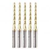 46284-5, 5-Pack CNC 2D and 3D Carving 1 Deg Tapered Angle Ball Tip 1/8 Dia x 1/16 Radius x 1-1/2  x 1/4 Shank x 3 Inch Long x 3 Flute Solid Carbide Up-Cut Spiral ZrN Coated
