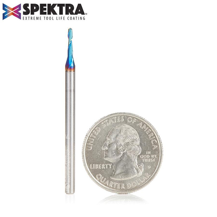 46373-K Solid Carbide Spektra™ Extreme Tool Life Coated Up-Cut Ball Nose Spiral 1/16 Dia x 1/4 Inch x 1/8 Shank Router Bit