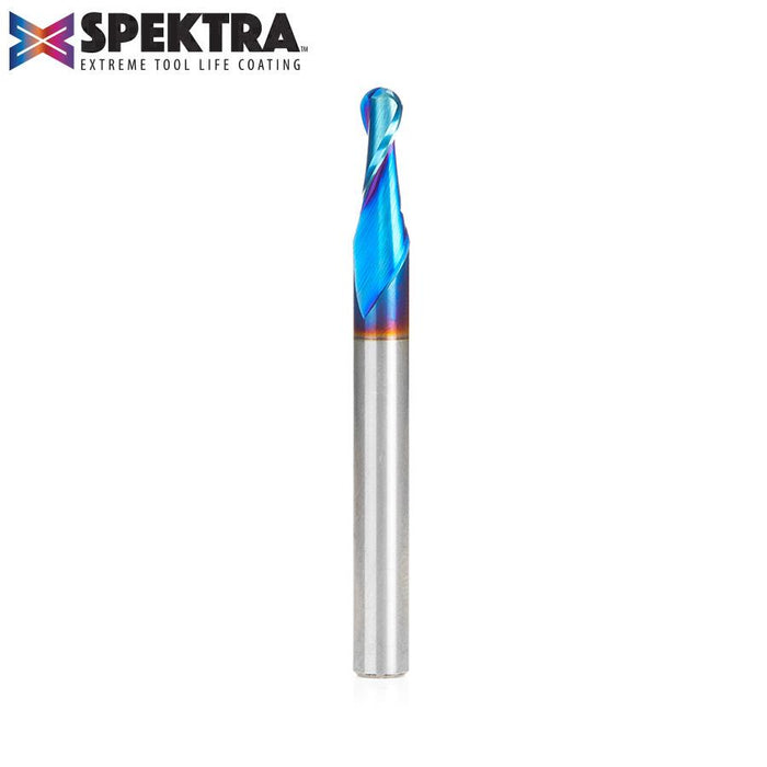 46424-K Solid  Carbide Spektra™ Extreme Tool Life Coated Up-Cut Spiral Ball Nose 3/32 Radius x 3/16 Dia x 1/2  x 1/4 Shank x 2-1/2 Inch Long x 2 Flute Router Bit