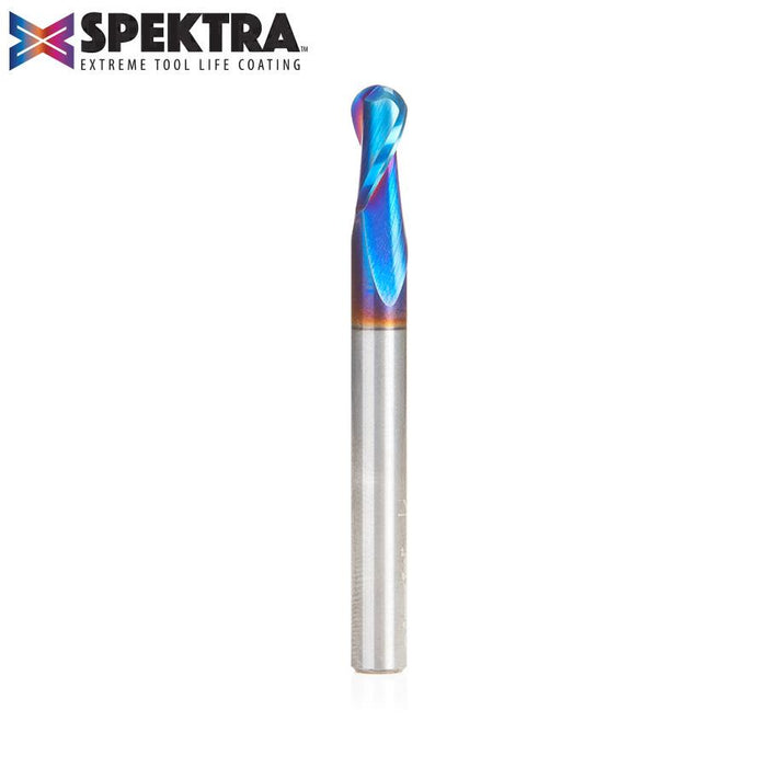 46426-K Solid Carbide Spektra™ Extreme Tool Life Coated Up-Cut Spiral Ball Nose 1/8 Radius x 1/4 Dia x 1/2  x 1/4 Shank x 2-1/2 Inch Long x 2 Flute Router Bit