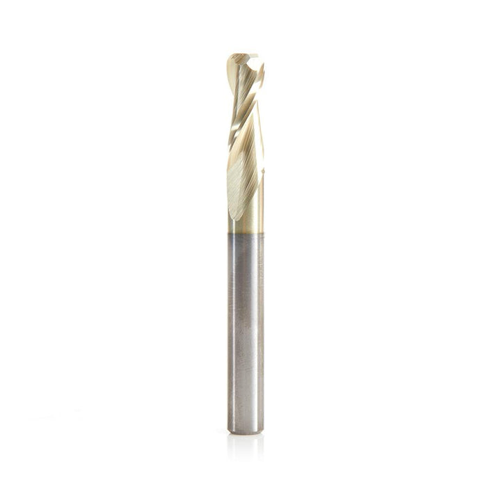 46460-Z Solid Carbide Spiral Plunge with Corner Radius 1/16 Radius x 1/4 Dia x 3/4 x 1/4 Inch Shank Up-Cut ZrN Coated Router Bit