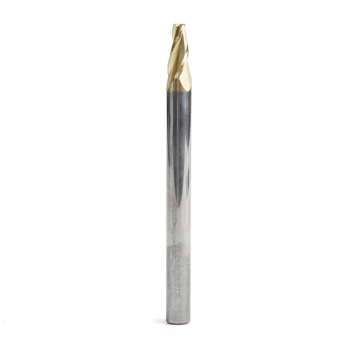 46576 CNC 2D and 3D Carving Flat Bottom 7 Deg Angle x 1/8 Dia x 1/2 x 1/4 Shank x 3 Inch Long x 3 Flute Solid Carbide ZrN Coated Router Bit