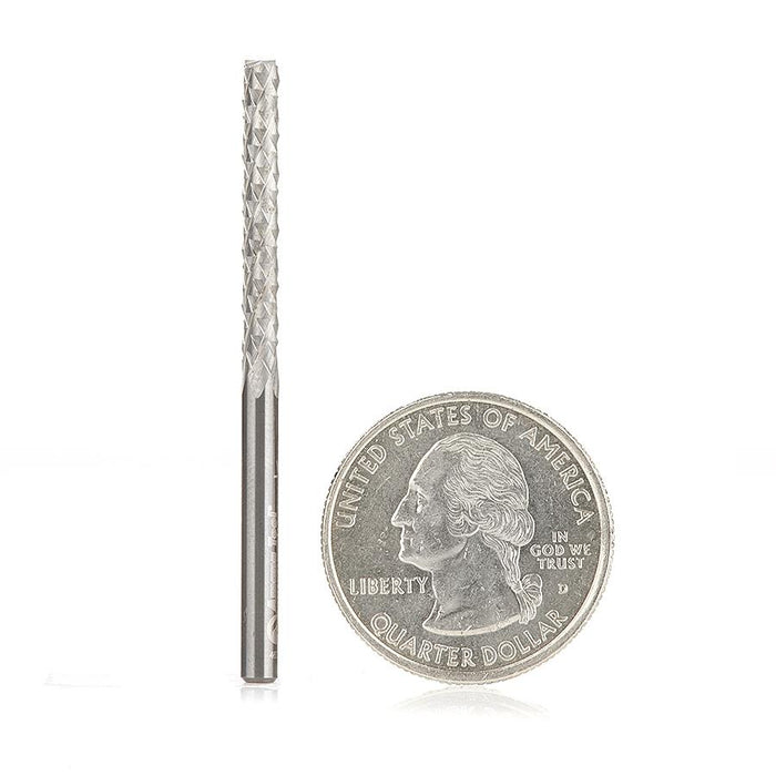 48010 Solid Carbide Medium Burr with End Mill Point Fiberglass and Composite Cutting 1/8 Dia x 1 x 1/8 Shank Router Bit
