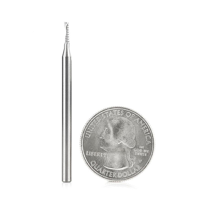 51415 Solid Carbide CNC Spiral 'O' Single Flute, Plastic Cutting 1/16 Dia x 1/4 x 1/8 Shank x 2 Inch Long Up-Cut Router Bit