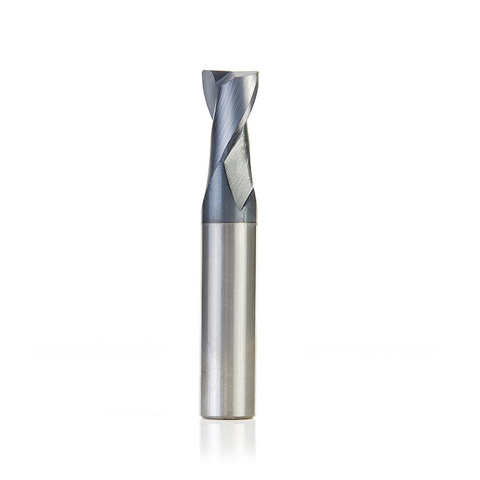 51468 CNC Solid Carbide Spiral for Steel & Stainless Steel with AlTiN Coating 2-Flute x 1/2 Dia x 3/4 x 1/2 Shank x 3 Inch Long Up-Cut Router Bit / 45º Corner Chamfer End Mill