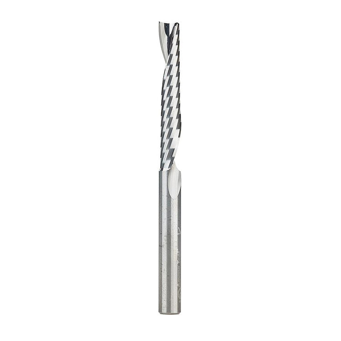 51499 Metric Solid Carbide CNC Spiral 'O' Single Flute, Plastic Cutting 6mm Dia x 38mm x 6mm Shank x 75mm Long Up-Cut Router Bit