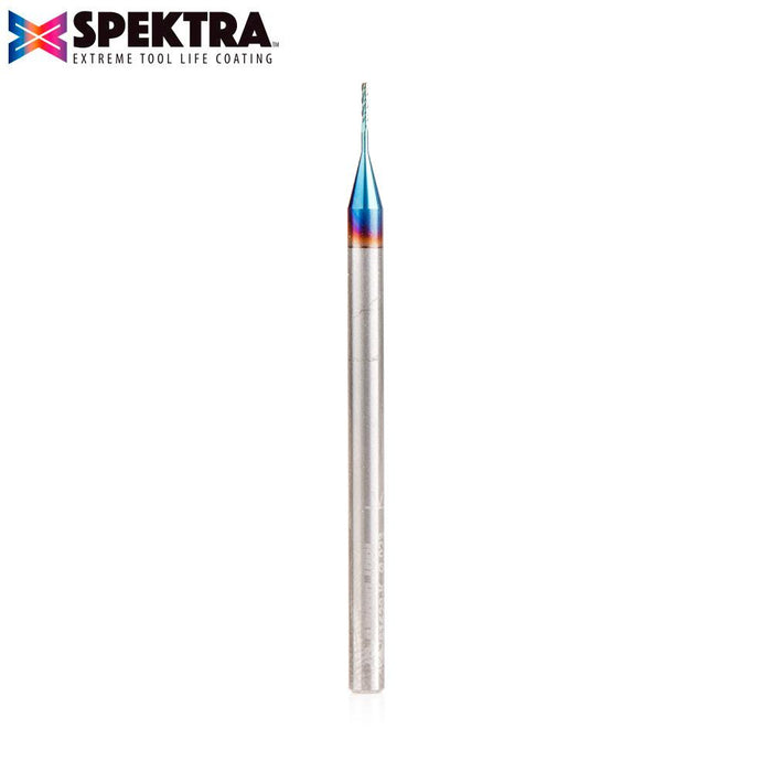 51629-K Solid Carbide Spektra™ Extreme Tool Life Coated Spiral Plunge 0.023" Dia x 1/8 x 1/8 Inch Shank Up-Cut ,3-Flute