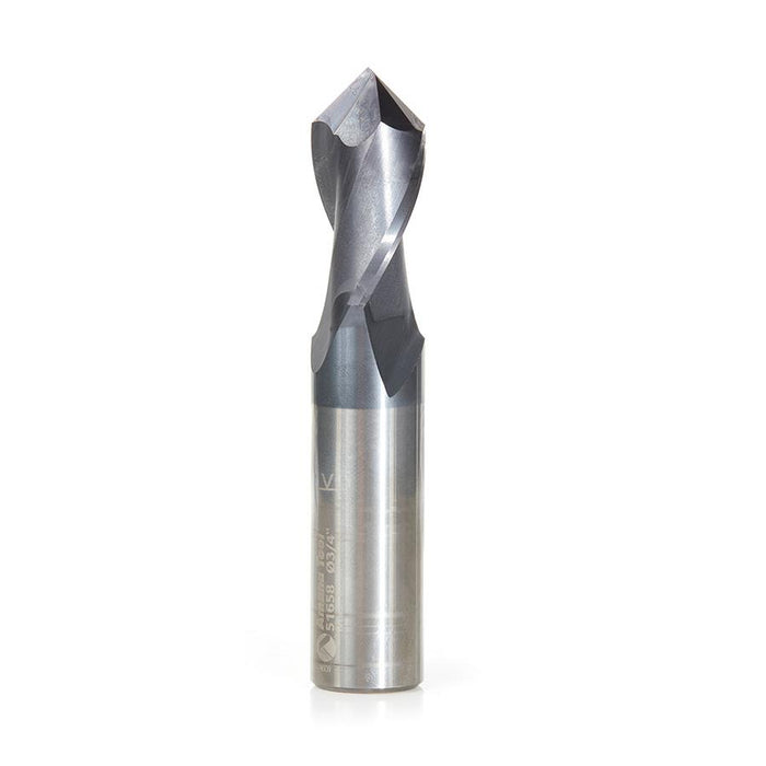 51658 High Performance CNC Solid Carbide 90 Degree 'V' Spiral Drills with AlTiN Coating 2-Flute x 3/4 Dia x 3/8 x 3/4 Shank x 4 Inch Long Up-Cut Router Bit/End Mill