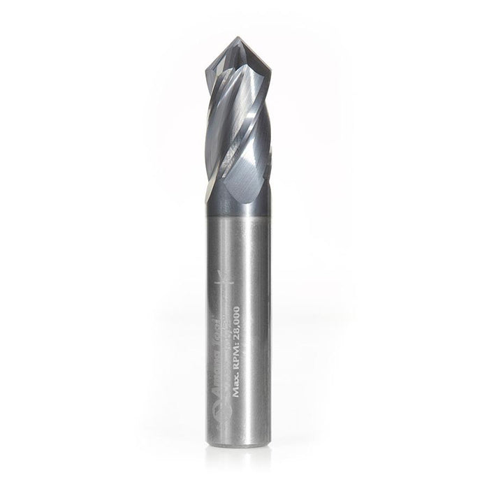 51696 High Performance CNC Solid Carbide 90 Degree 'V' Spiral Drills with AlTiN Coating 4-Flute x 1/2 Dia x 1/4 x 1/2 Shank x 3 Inch Long Up-Cut Router Bit/End Mill