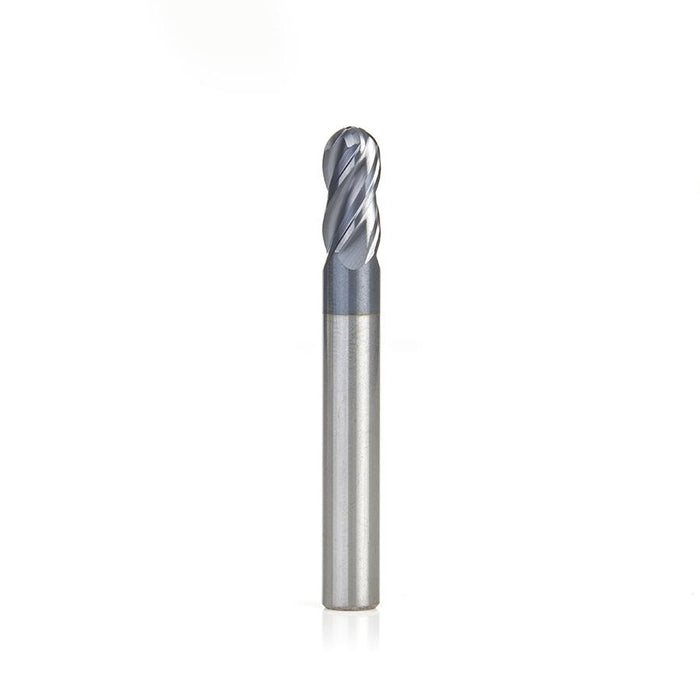51796 High Performance Solid Carbide CNC Steel, Stainless Steel & Composite Cutting Variable Helix Spiral Ball Nose with AlTiN Coating 4-Flute x 1/4 Dia x 1/2 x 1/4 Shank x 2 Inch Long Up-Cut Router Bit/End Mill