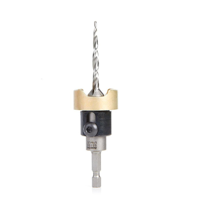 55155 Carbide Tipped 82 Degree Countersink with Tapered Drill and Adjustable Depth Stop with No-Thrust Ball Bearing, 1/2 Dia x 3/16 Drill Dia x 1/4 Inch Quick Release Hex Shank