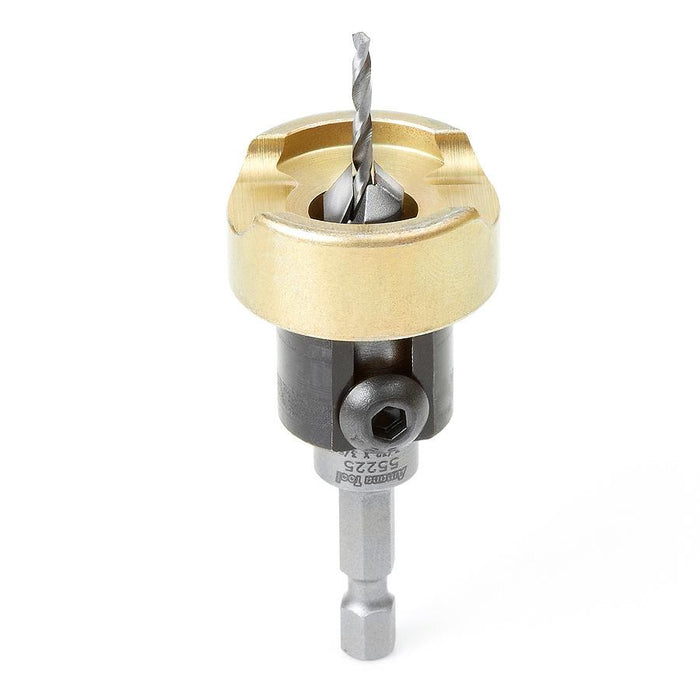 55225 Carbide Tipped 82 Degree Countersink with Adjustable Depth Stop and No-Thrust Ball Bearing 3/8 Dia x 3/32 Drill Dia x 1/4 Inch Quick Release Hex Shank