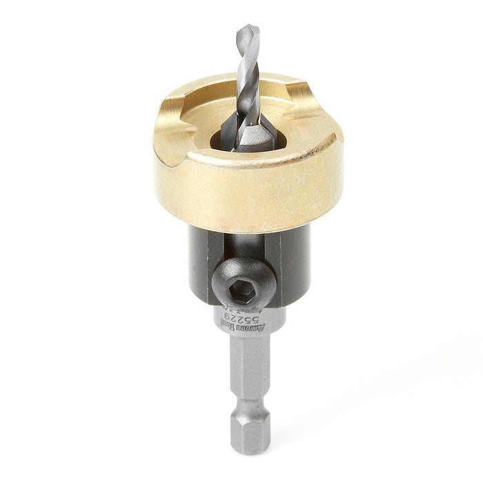 55229 Carbide Tipped 82 Degree Countersink with Adjustable Depth Stop and No-Thrust Ball Bearing, 3/8 Dia x 5/32 Drill Dia x 1/4 Inch Quick Release Hex Shank