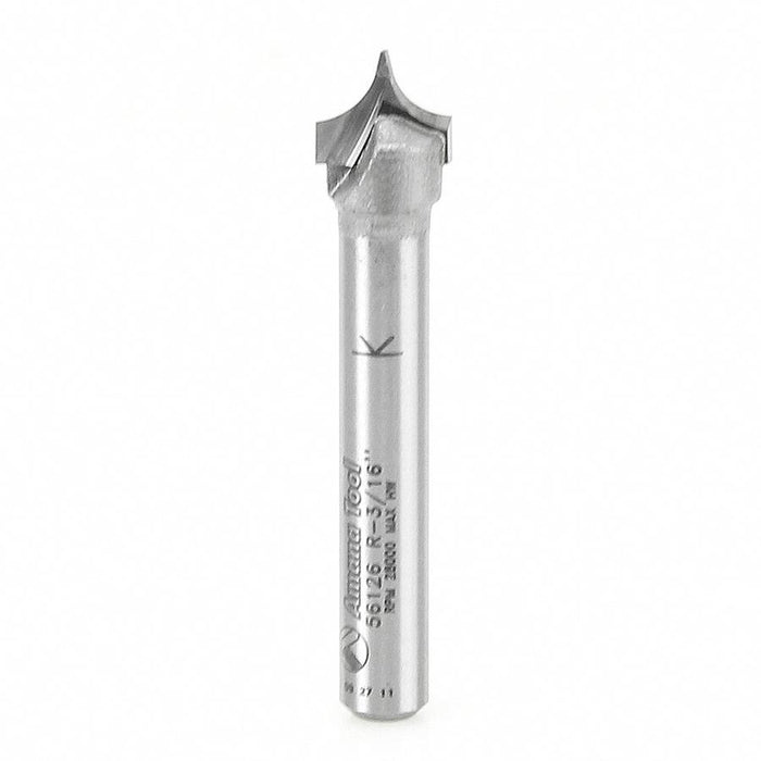 56126 Carbide Tipped Point Cutting Roundover 3/16 Radius x 3/8 Dia x 19/64 x 1/4 Shank Router Bit