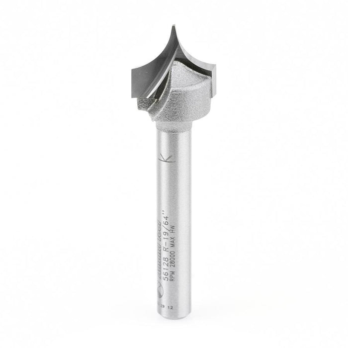 56128 Carbide Tipped Point Cutting Roundover 19/64 Radius x 19/32 Dia x 1/2 x 1/4 Shank Router Bit