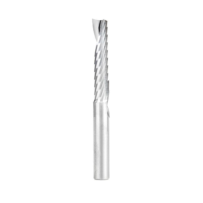 57305 Metric Solid Carbide CNC Spiral 'O' Single Flute, Aluminum Cutting 8mm Dia x 38mm x 8mm Shank x 76mm Long Up-Cut Router Bit