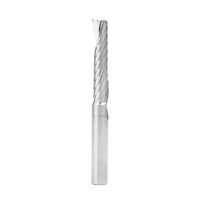 57326 Metric Solid Carbide CNC Spiral 'O' Single Flute, Plastic Cutting 8mm Dia x 38mm x 8mm Shank x 76mm Long Up-Cut Router Bit