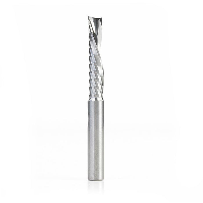 57336 Metric Solid Carbide CNC Spiral 'O' Single Flute, Plastic Cutting 8mm Dia x 38mm x 8mm Shank x 76mm Long Down-Cut Router Bit