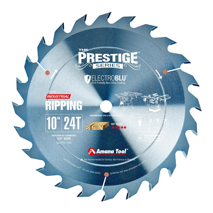 610240C Electro-Blu™ Carbide Tipped Prestige™ Ripping Standard 10 Inch Dia x 24T FT, 20 Deg, 5/8 Bore