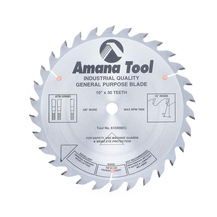 610300 Carbide Tipped General Purpose 10 Inch Dia x 30T ATB, 20 Deg, 5/8 Bore