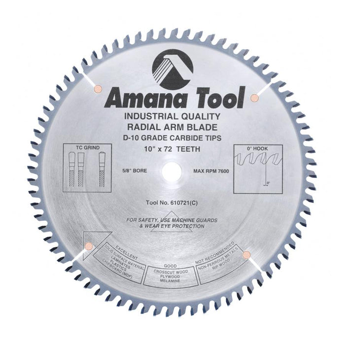 610721 Carbide Tipped Solid Surface 10 Inch Dia x 72T MTC, 0 Deg, 5/8 Bore