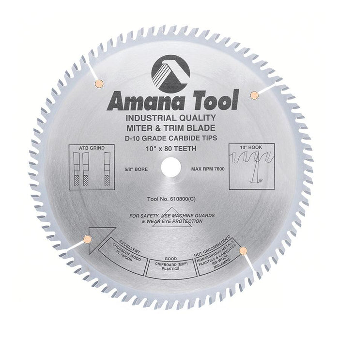 610800 Carbide Tipped Trim 10 Inch Dia x 80T ATB, 10 Deg, 5/8 Bore