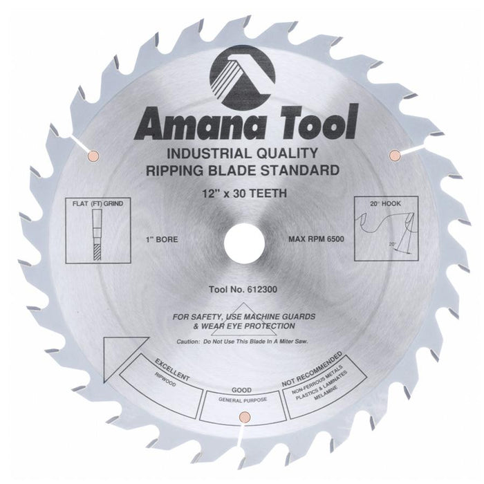 612300 Carbide Tipped Ripping Standard 12 Inch Dia x 30T FT, 20 Deg, 1 Inch Bore