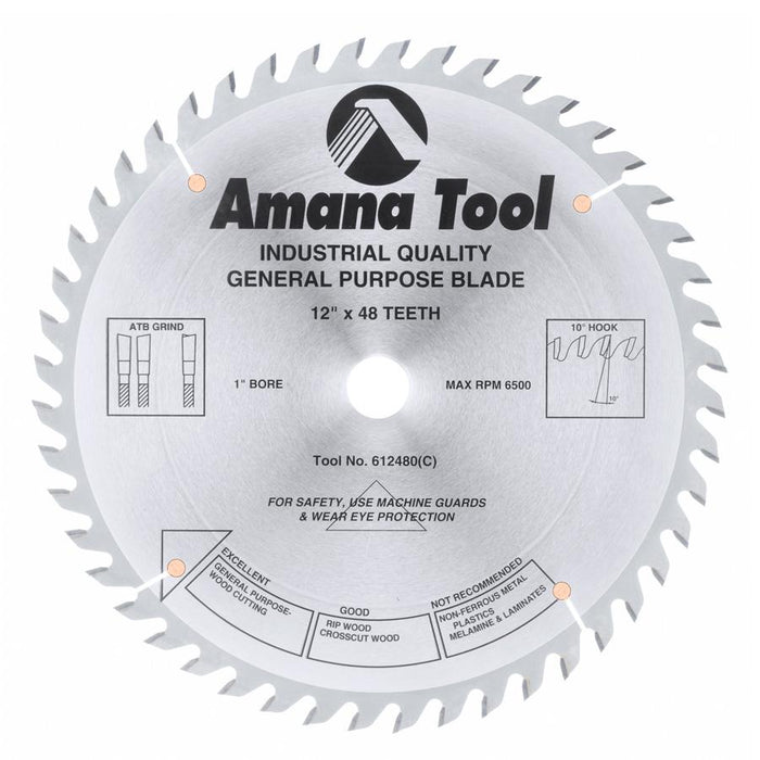 612480 Carbide Tipped General Purpose 12 Inch Dia x 48T ATB, 15 Deg, 1 inch Bore