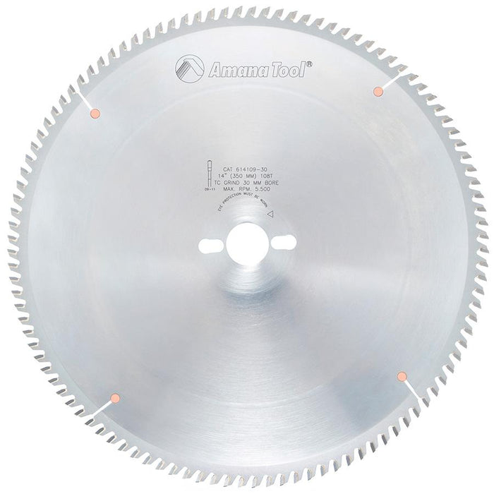 614109-30 Carbide Tipped Fine Cut-Off and Crosscut 14 Inch Dia x 108T TCG, 10 Deg, 30mm Bore