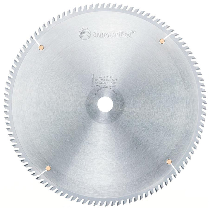 614109 Carbide Tipped Fine Cut-Off and Crosscut 14 Inch Dia x 108T TCG, 10 Deg, 1 Inch Bore