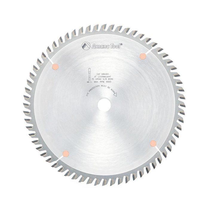 686401 Carbide Tipped Fine Cut-Off and Crosscut 8 Inch Dia x 64T TCG, 10 Deg, 5/8 Bore