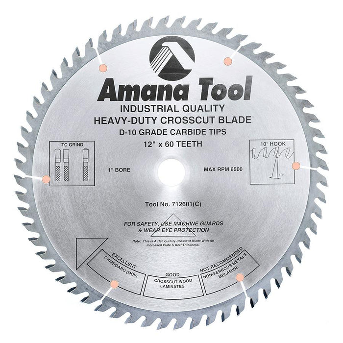 712601 Carbide Tipped Cut-Off and Crosscut 12 Inch Dia x 60T TCG, 15 Deg, 1 Inch Bore