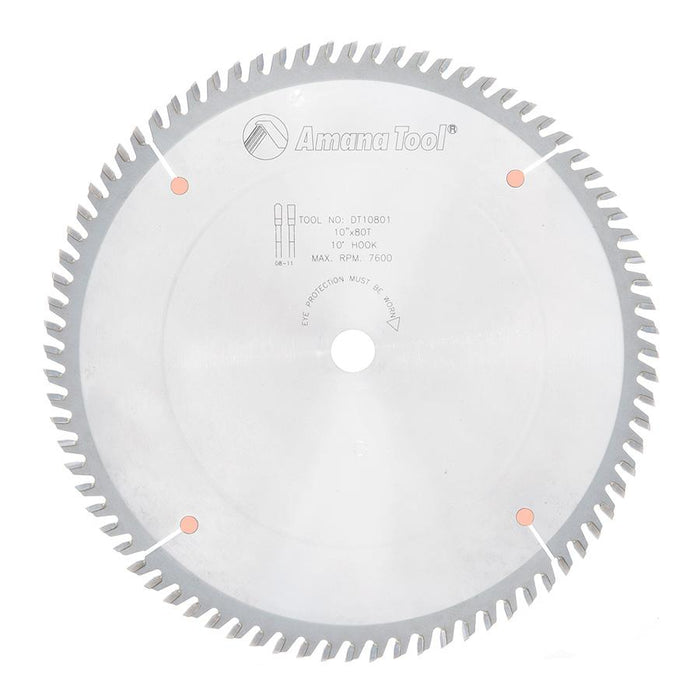 Amana Tool DT10801 Carbide Tipped Ditec 2000 Cut-Off and Crosscut 10 Inch Dia x 80T TCG, 10 Deg, 5/8 Bore