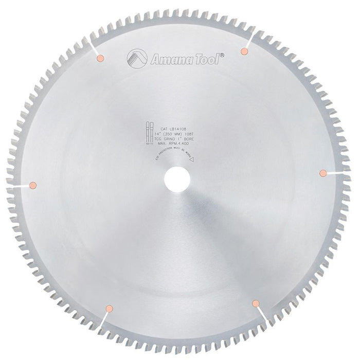 LB14108 Carbide Tipped Non-Melt Plastic 14 Inch Dia x 108T M-TCG, -2 Deg, 1 Inch Bore