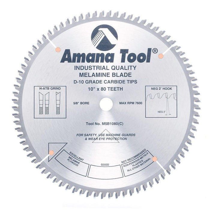 MSB1080 Carbide Tipped Double-Face Melamine 10 Inch Dia x 80T H-ATB, -2 Deg, 5/8 Bore