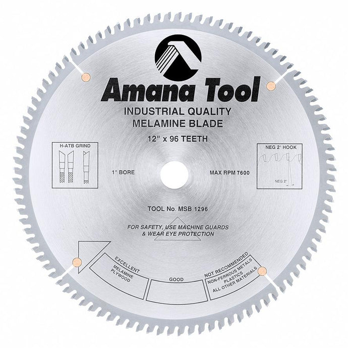 MSB1296 Carbide Tipped Double-Face Melamine 12 Inch Dia x 96T H-ATB, -2 Deg, 1 Inch Bore