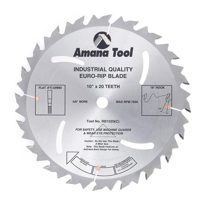 RB1020 Carbide Tipped Euro Rip with Cooling Slots 10 Inch Dia x 20T FT, 18 Deg, 5/8 Bore