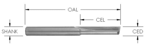 Southeast Tool Solid Carbide Straight  – 1 Flute 1/16˝ D x 1/4˝ CL x 1/4˝ SHK x 1-1/2˝ Long Router Bit