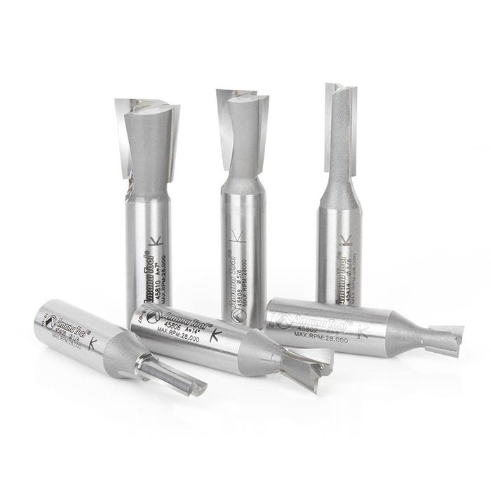 AMS-405 6-Pc Carbide Tipped Incra Dovetail Router Bit Set, 1/2 Inch Shank