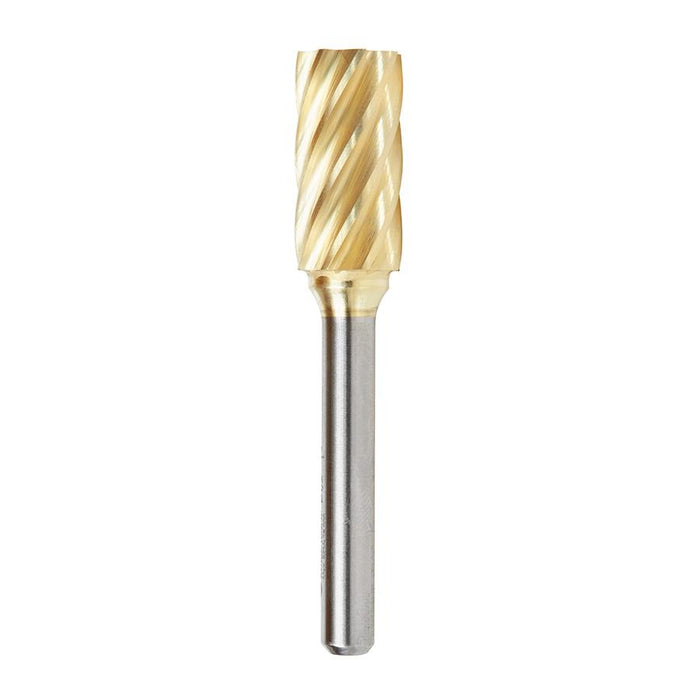 BURS-104NF Solid Carbide Cylindrical Shape with No End Cut 1/2 Dia x 1 x 1/4 Shank Non-Ferrous ZrN Coated SA Burr Bit for Die-Grinders